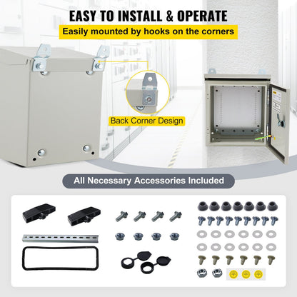 Outdoor Electrical Steel Enclosure Box, NEMA 4, 40x40x20 cm, IP65 Rated
