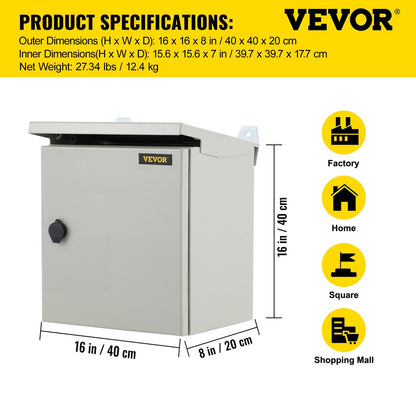 Outdoor Electrical Steel Enclosure Box, NEMA 4, 40x40x20 cm, IP65 Rated