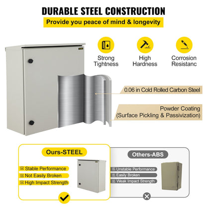 Outdoor Steel Electrical Enclosure Box, IP65, 60x60x20cm, NEMA 4, UL Certified