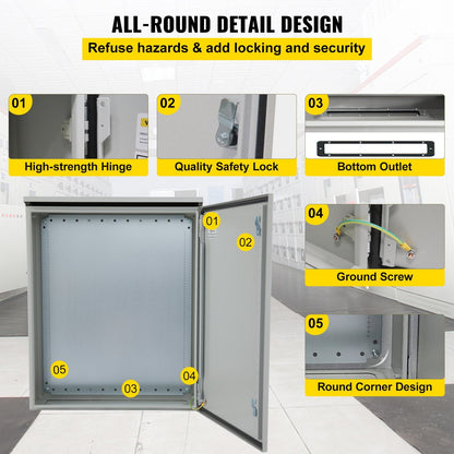 Outdoor Steel Electrical Enclosure Box, IP65, 60x60x20cm, NEMA 4, UL Certified