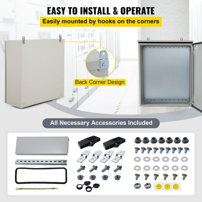 Outdoor Steel Electrical Enclosure Box, IP65, 60x60x20cm, NEMA 4, UL Certified