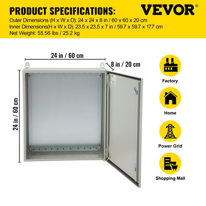 Outdoor Steel Electrical Enclosure Box, IP65, 60x60x20cm, NEMA 4, UL Certified