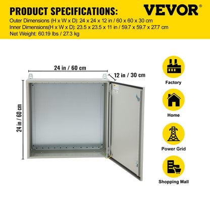 Steel Electrical Enclosure Box, NEMA 4, 60x60x30 cm, IP65, UL Certified