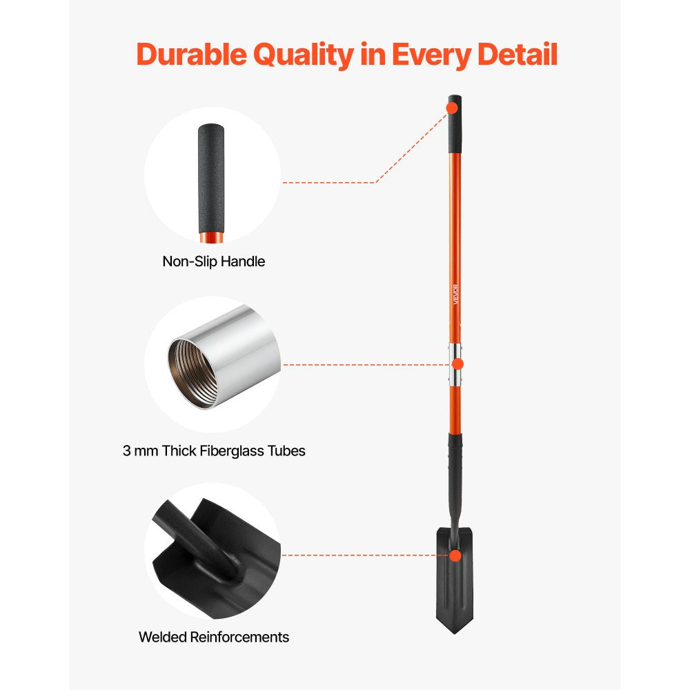 Trench Shovel 10.4cm Blade Trenching Shovel Fiberglass Handle for Digging