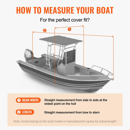 Waterproof T-Top Boat Cover for 6-6.7m Boats, 600D Oxford, Grey, with Straps