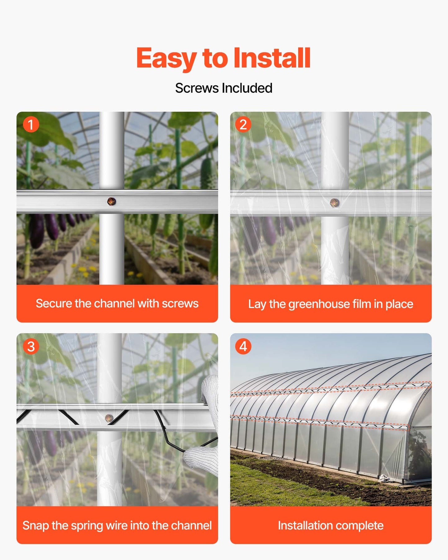 Greenhouse Spring Wire and Lock Channel, 20 Packs 2m PVC-Coated Wiggle Wire & Aluminum Alloy Channel Bundle Kit with Included Screws, 1.2mm Thickened, Poly Film & Shade Cloth Attachments