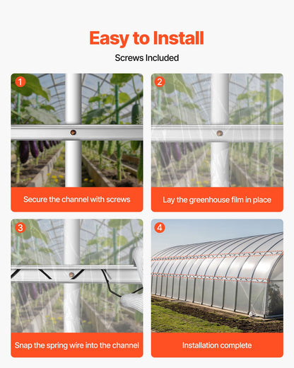 Greenhouse Spring Wire and Lock Channel, 40 Packs 2m PVC-Coated Wiggle Wire & Aluminum Alloy Channel Bundle Kit with Included Screws, 1.2mm Thickened, Poly Film & Shade Cloth Attachments