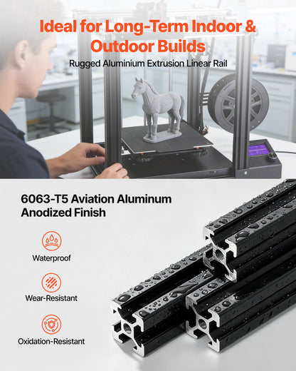 10PCS 2020 Aluminum Extrusion Profile, 23.62 Inch 600 mm, T Slot European Standard Anodized Linear Rail, High-Strength Extruded Aluminum Rail, for 3D Printer Parts and CNC DIY Workbench, Black