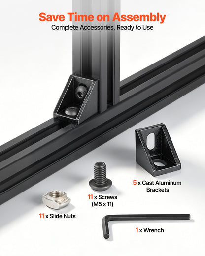 10PCS 2020 Aluminum Extrusion Profile, 23.62 Inch 600 mm, T Slot European Standard Anodized Linear Rail, High-Strength Extruded Aluminum Rail, for 3D Printer Parts and CNC DIY Workbench, Black