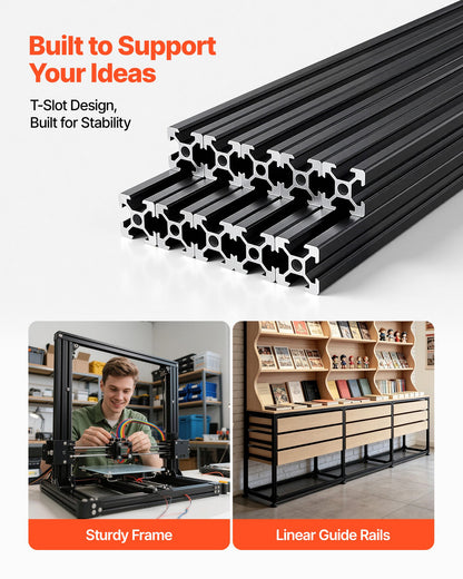 10PCS 2020 Aluminum Extrusion Profile, 23.62 Inch 600 mm, T Slot European Standard Anodized Linear Rail, High-Strength Extruded Aluminum Rail, for 3D Printer Parts and CNC DIY Workbench, Black
