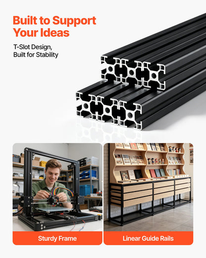 6PCS 3030 Aluminum Extrusion Profile, 78.74 Inch 2000 mm, T Slot European Standard Anodized Linear Rail, High-Strength Extruded Aluminum Rail, for 3D Printer Parts and CNC DIY Workbench, Black