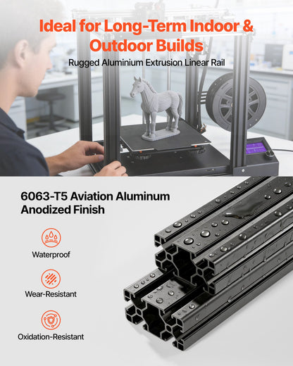 2PCS 4080 Aluminum Extrusion Profile, 19.69 Inch 500 mm, T Slot European Standard Anodized Linear Rail, High-Strength Extruded Aluminum Rail, for 3D Printer Parts and CNC DIY Workbench, Black
