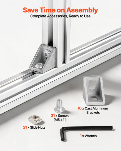 10PCS 2020 Aluminum Extrusion Profile, 48 Inch 1220 mm, T Slot European Standard Anodized Linear Rail, High-Strength Extruded Aluminum Rail, for 3D Printer Parts and CNC DIY Workbench, Silver
