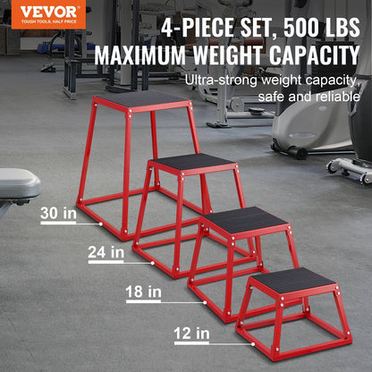 Plyometric Jump Box Set: 0.3m-0.75m, Anti-Slip, Red, Home Gym Training