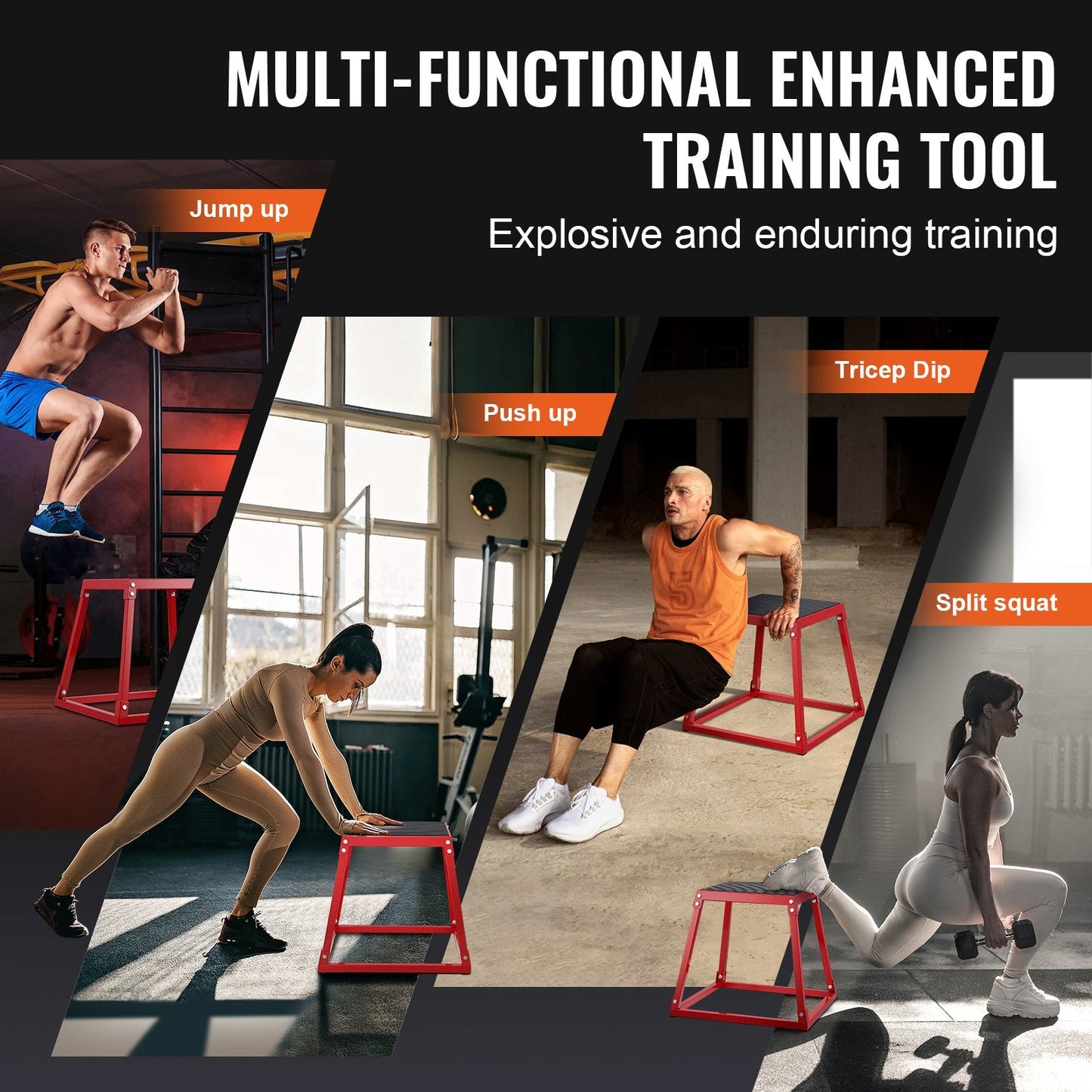 Plyometric Jump Box Set: 0.3m-0.75m, Anti-Slip, Red, Home Gym Training