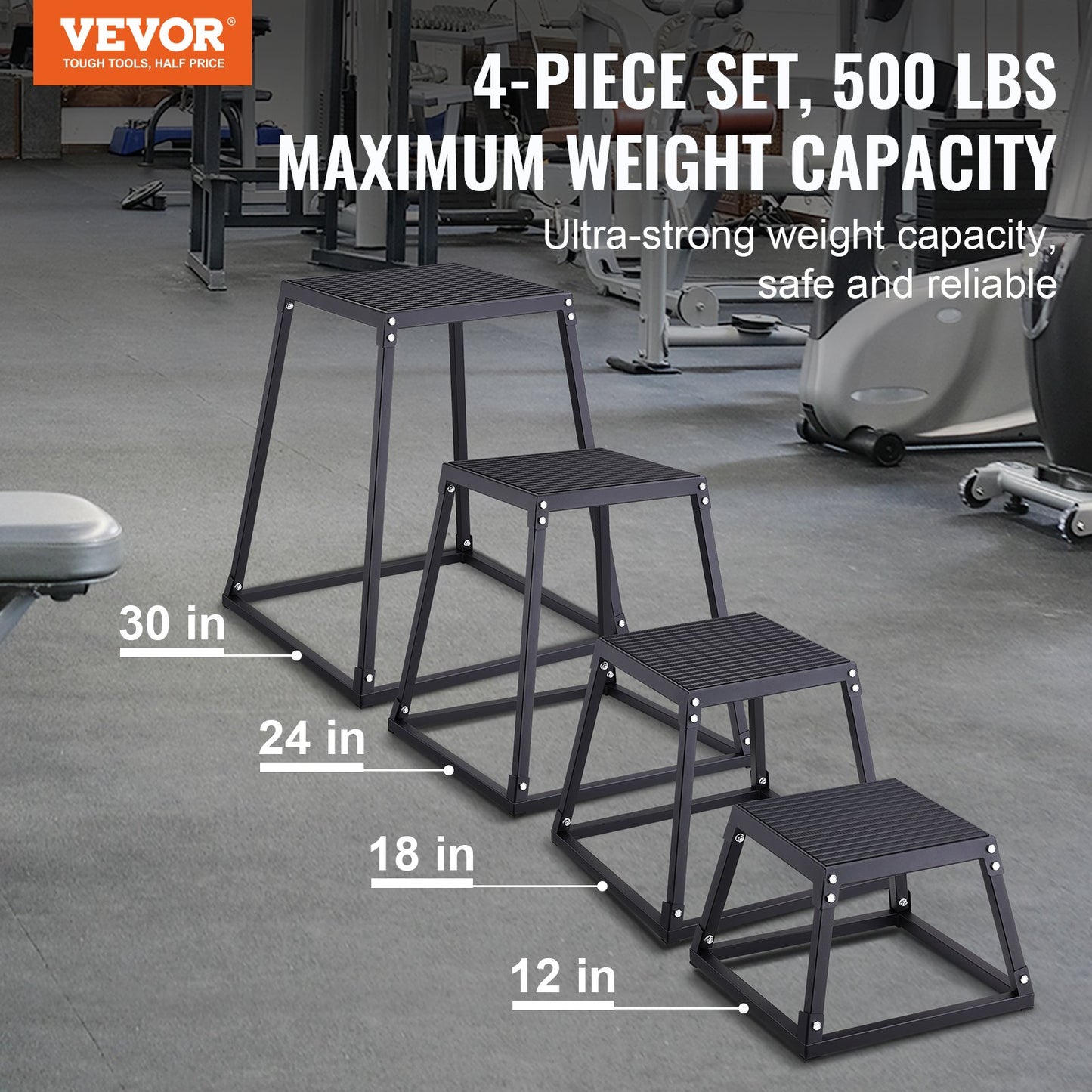 VEVOR Plyometric Jump Boxes, 12/18/24/30 Inch Plyo Box, Platform and Jumping Agility