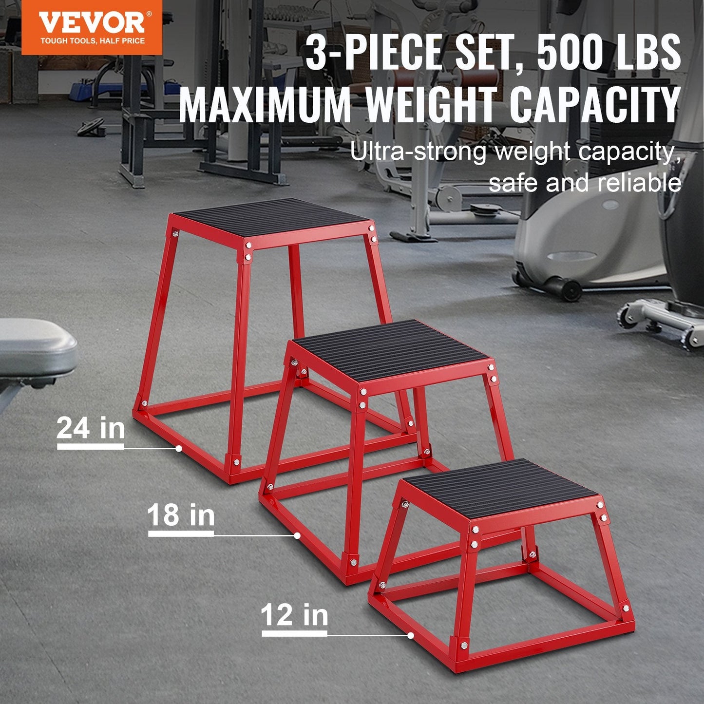 Adjustable Plyo Box Set for Home Gym Training, Red, 227 kg Capacity