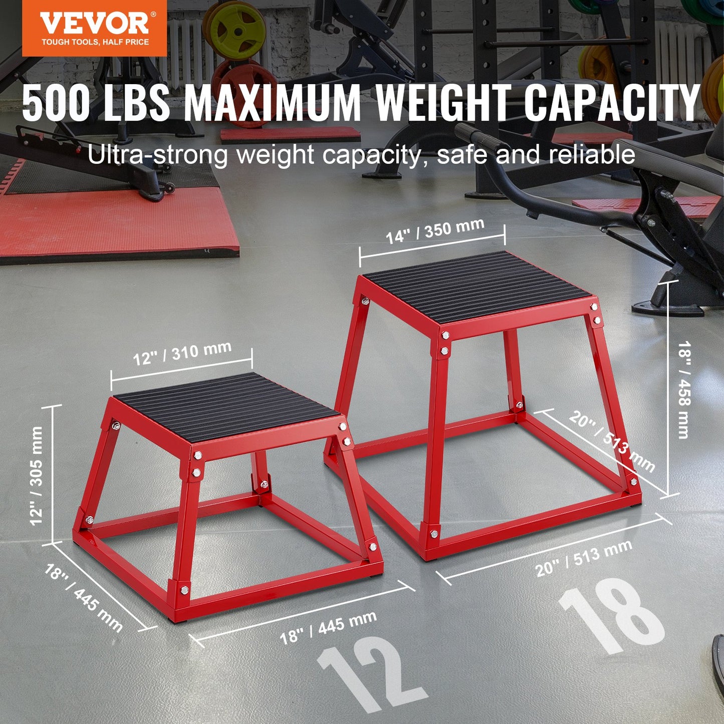 VEVOR Plyometric Jump Box, 18 Inch Plyo Box, Steel Plyometric Platform and Jumping