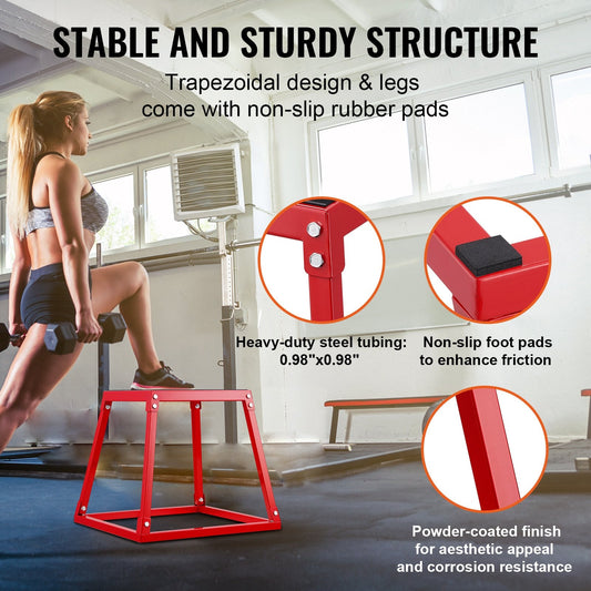 Steel Plyometric Platform Box, 0.46m, Red, 227kg Capacity, Anti-Slip Fitness Tool