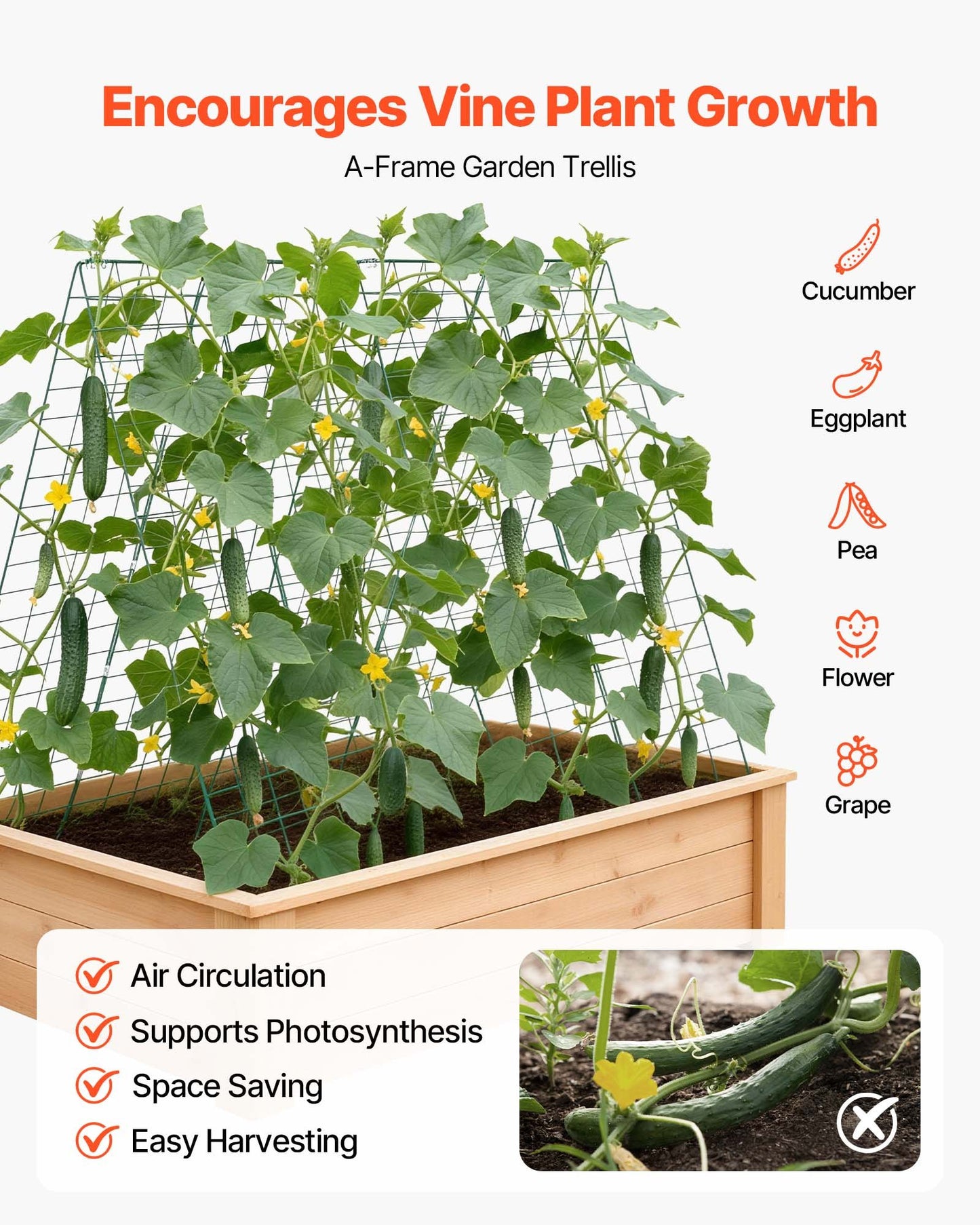 Cucumber Trellis 4 Pack, A-Frame Garden Trellises for Raised Bed, Metal Rustproof Coating Plant Support for Vine, Climbing Plants, Peas, Beans, Zucchini, Tomato, Flower (1170 x 430 mm x 4PCS)