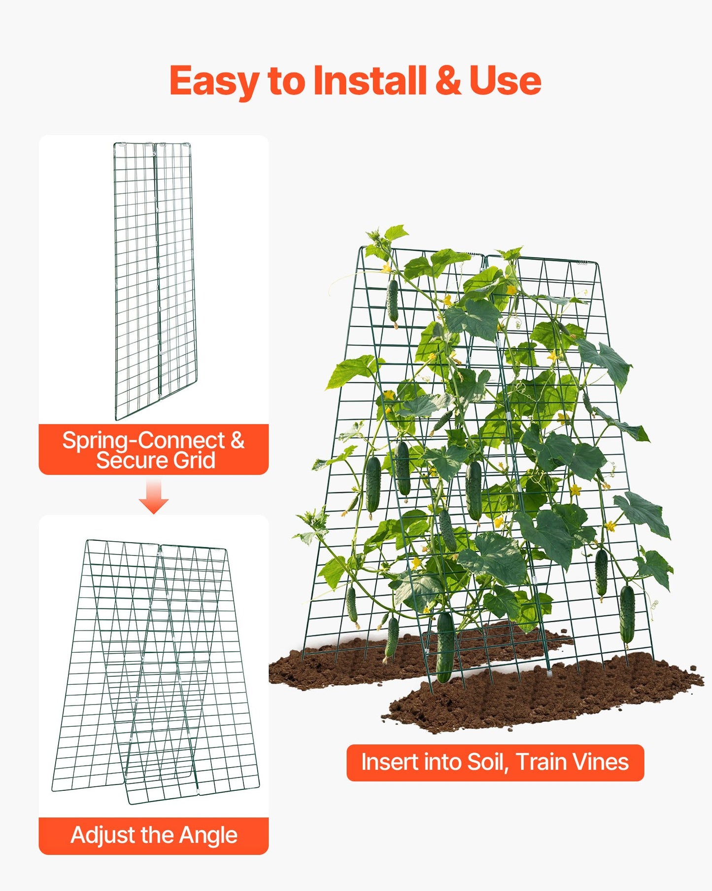Cucumber Trellis 4 Pack, A-Frame Garden Trellises for Raised Bed, Metal Rustproof Coating Plant Support for Vine, Climbing Plants, Peas, Beans, Zucchini, Tomato, Flower (1170 x 430 mm x 4PCS)