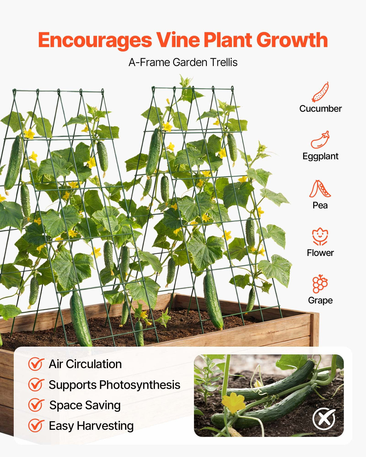 Cucumber Trellis 4 Pack, A-Frame Garden Trellises for Raised Bed, Metal Rustproof Coating Plant Support for Vine, Climbing Plants, Peas, Beans, Zucchini, Tomato, Flower (990 x 400 mm x 4PCS)