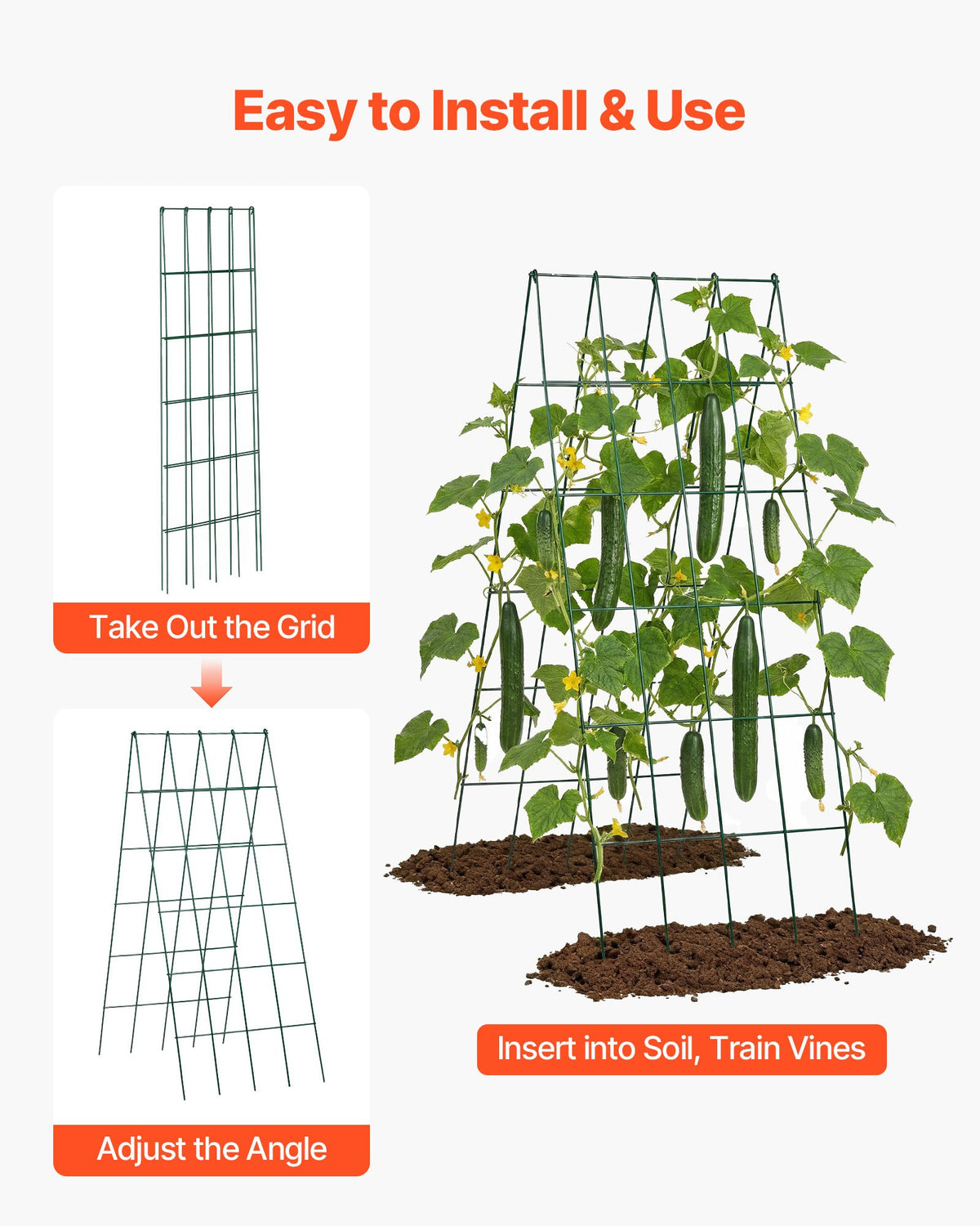 Cucumber Trellis 4 Pack, A-Frame Garden Trellises for Raised Bed, Metal Rustproof Coating Plant Support for Vine, Climbing Plants, Peas, Beans, Zucchini, Tomato, Flower (990 x 400 mm x 4PCS)