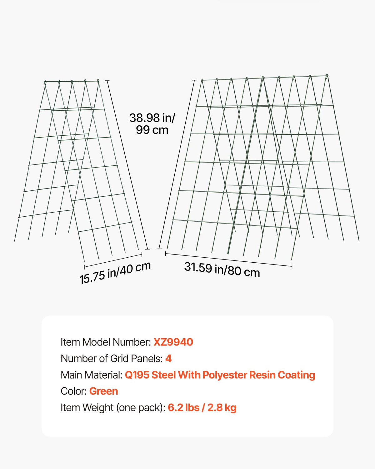 Cucumber Trellis 4 Pack, A-Frame Garden Trellises for Raised Bed, Metal Rustproof Coating Plant Support for Vine, Climbing Plants, Peas, Beans, Zucchini, Tomato, Flower (990 x 400 mm x 4PCS)