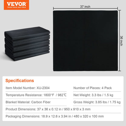 Flame-Retardant Welding Blanket Set, 0.95m x 0.91m, Carbon Fiber, 4-Pack