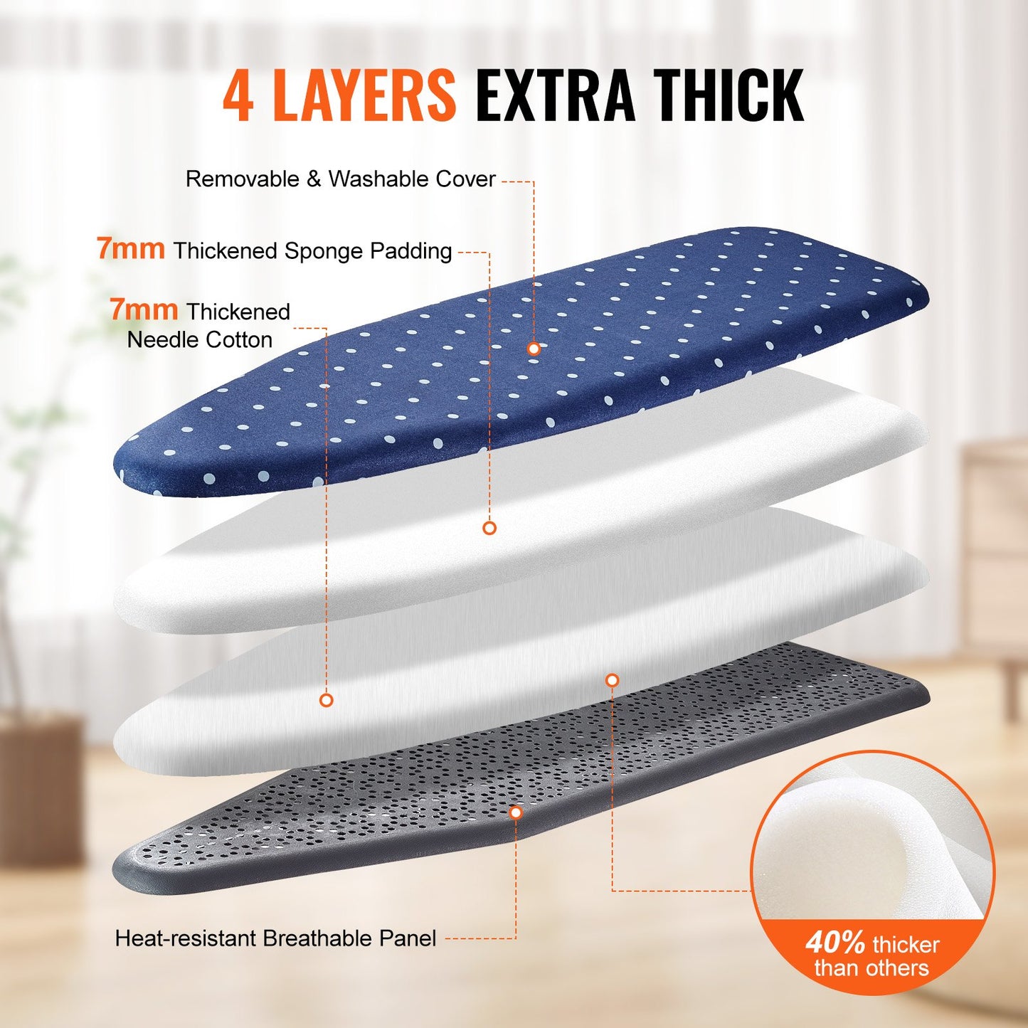 VEVOR Ironing Board with Bottom Storage Tray, Thickened 4 Layers Iron Board with