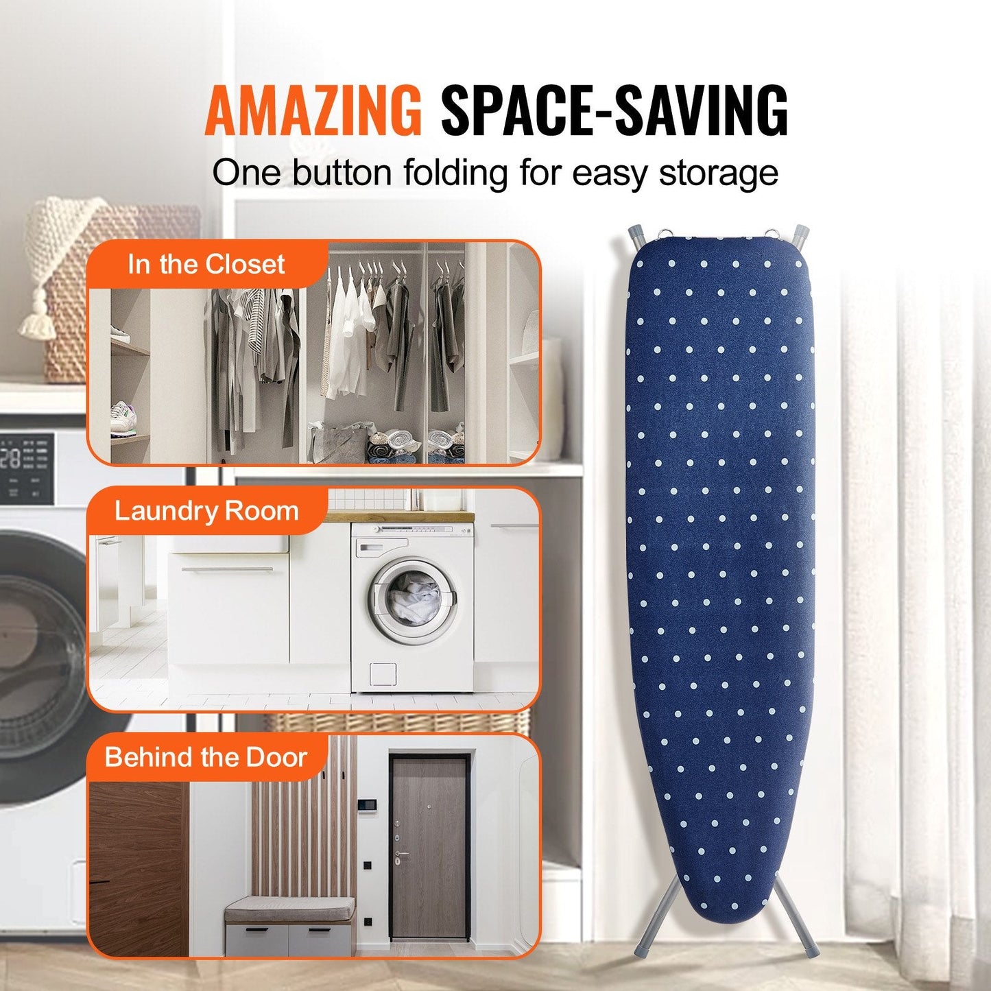 Ironing Board with Storage Tray, Adjustable Height, 4-Layer Heat-Resistant Cover