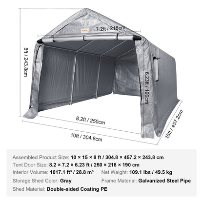 Heavy Duty 3.05x4.57x2.44m Portable Storage Shelter with Zipper Door