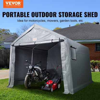 Portable Storage Shelter Garage Shed with Zipper Door, 2.13 x 3.66 x 2.24 m