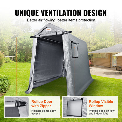 Portable Outdoor Storage Shed with Zipper Door - 1.8 x 2.4 x 2.1 m, Gray