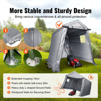 Portable Outdoor Storage Shed with Zipper Door - 1.8 x 2.4 x 2.1 m, Gray