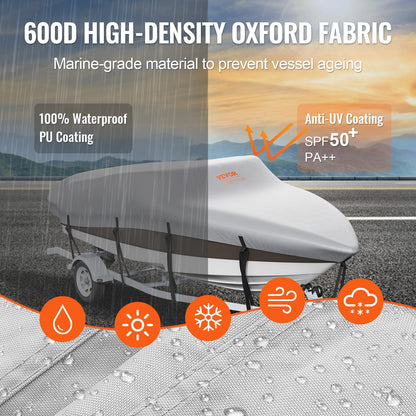 VEVOR Boat Cover 600D Waterproof 14-16 ft Boat Cover V-Hull Tri-Hull Runabout