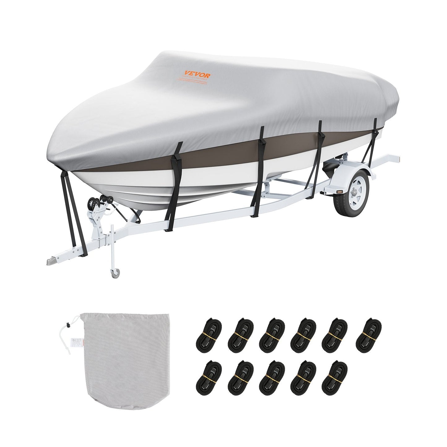 Waterproof Boat Cover for 4.88-5.64 m V-Hull/Tri-Hull, Tear-Resistant Oxford