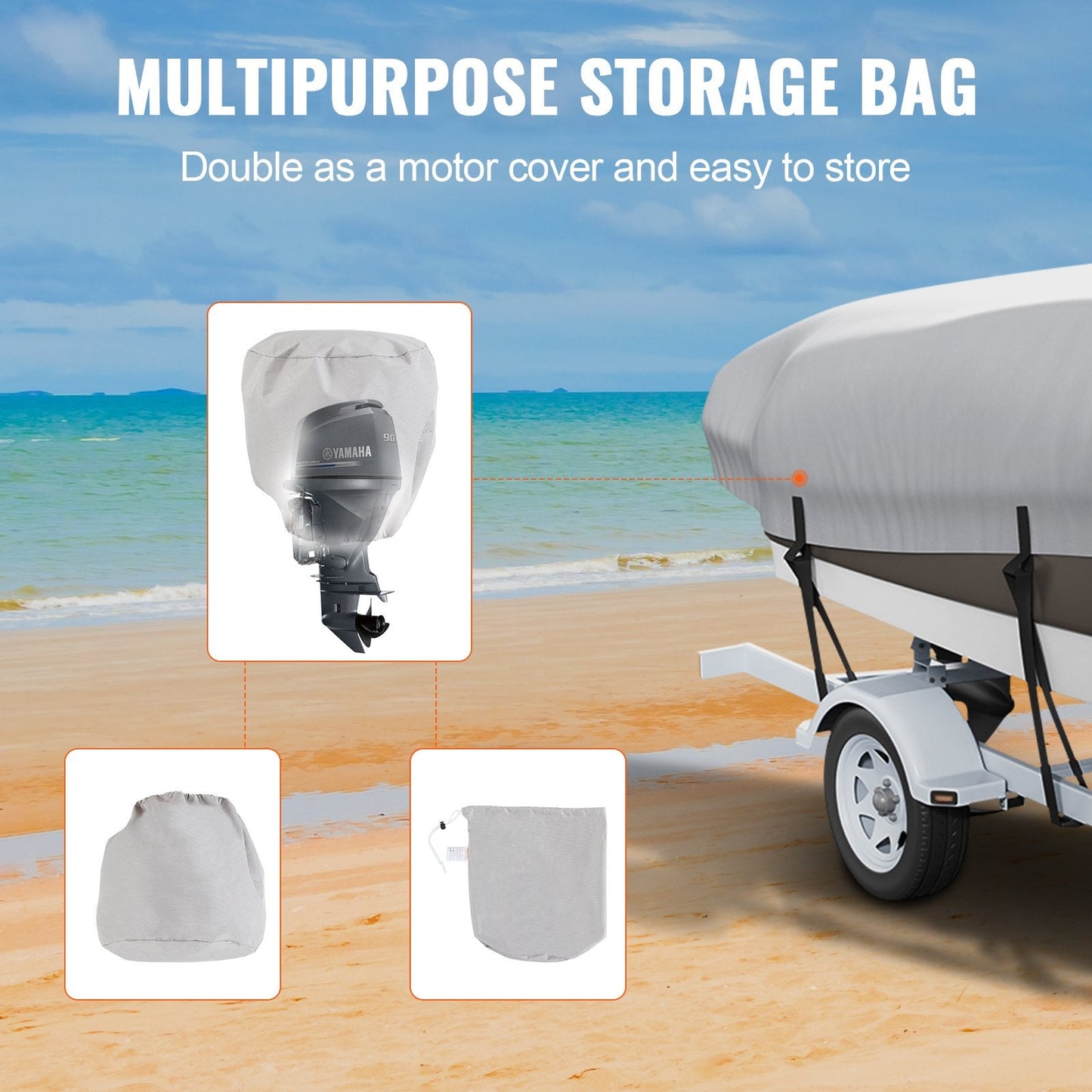 Durable 600D Waterproof Boat Cover for 6.1-6.7m V-Hull/Tri-Hull Runabouts