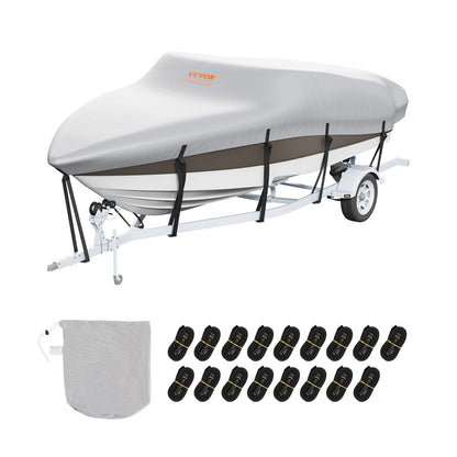 Waterproof 600D Boat Cover for 7-7.3m V-Hull/Tri-Hull Runabout, Grey