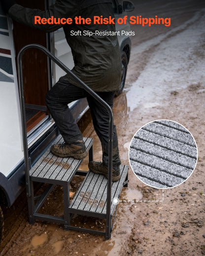RV Steps with Handrail, 2 Steps, 300 kg Load Capacity, Heavy Duty Outdoor RV Stairs with Non-Slip Mat for Elderly and Pets, Portable Stairs for Hot Tub, Camper, Mobile Home, Porch, Pool, SPA