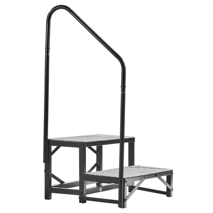 RV Steps with Handrail, 2 Steps, 300 kg Load Capacity, Heavy Duty Outdoor RV Stairs with Non-Slip Mat for Elderly and Pets, Portable Stairs for Hot Tub, Camper, Mobile Home, Porch, Pool, SPA