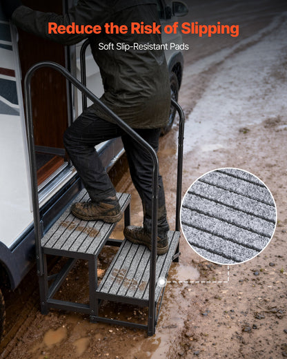 RV Steps with Dual Handrails, 2 Steps, 300 kg Load Capacity, Heavy Duty Outdoor RV Stairs with Non-Slip Mat for Elderly/Pets, Portable Stairs for Hot Tub, Camper, Mobile Home, Porch, Pool, SPA