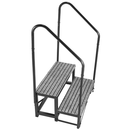 RV Steps with Dual Handrails, 2 Steps, 300 kg Load Capacity, Heavy Duty Outdoor RV Stairs with Non-Slip Mat for Elderly/Pets, Portable Stairs for Hot Tub, Camper, Mobile Home, Porch, Pool, SPA