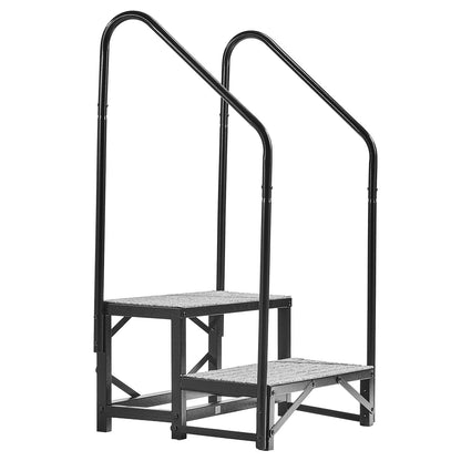 RV Steps with Dual Handrails, 2 Steps, 300 kg Load Capacity, Heavy Duty Outdoor RV Stairs with Non-Slip Mat for Elderly/Pets, Portable Stairs for Hot Tub, Camper, Mobile Home, Porch, Pool, SPA
