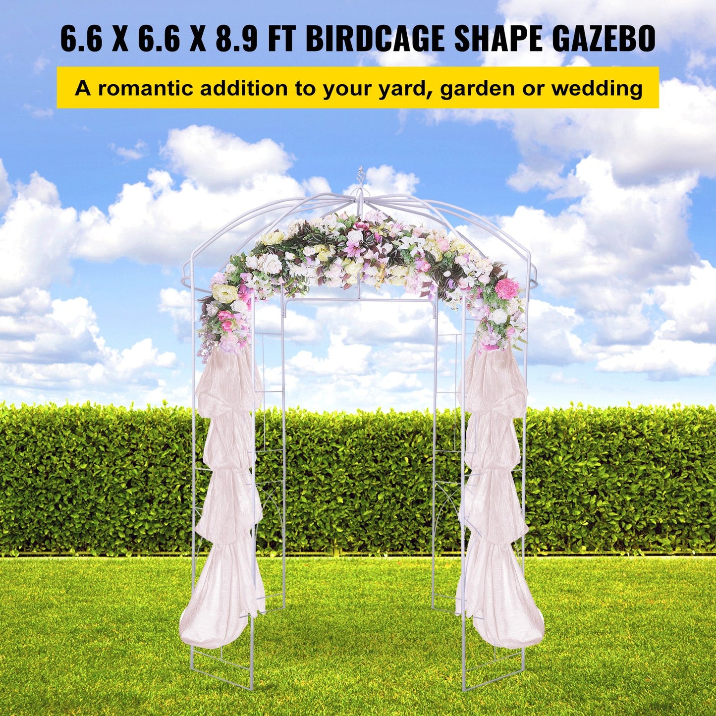 VEVOR Birdcage Shape Garden Arbor, 9\' High x 6.6\' Wide, Heavy Duty Wrought Iron