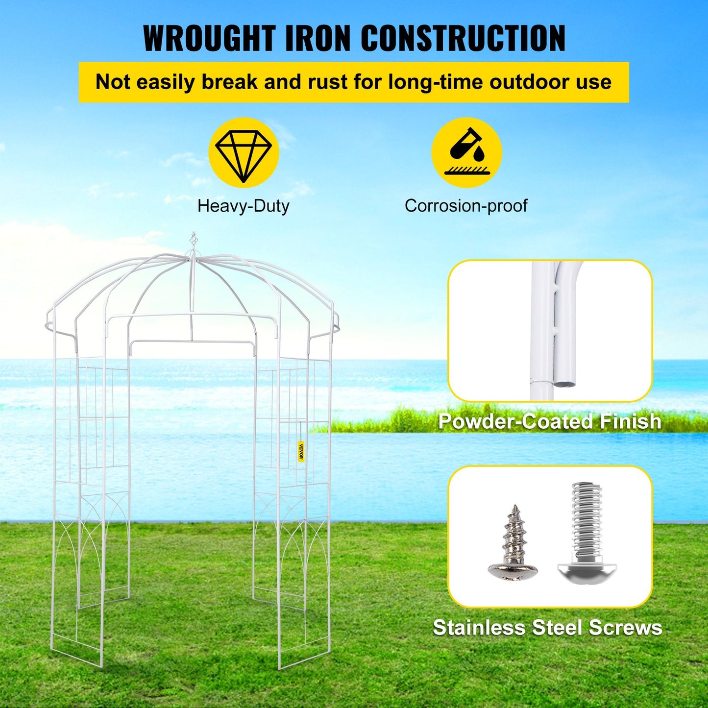 VEVOR Birdcage Shape Garden Arbor, 9\' High x 6.6\' Wide, Heavy Duty Wrought Iron