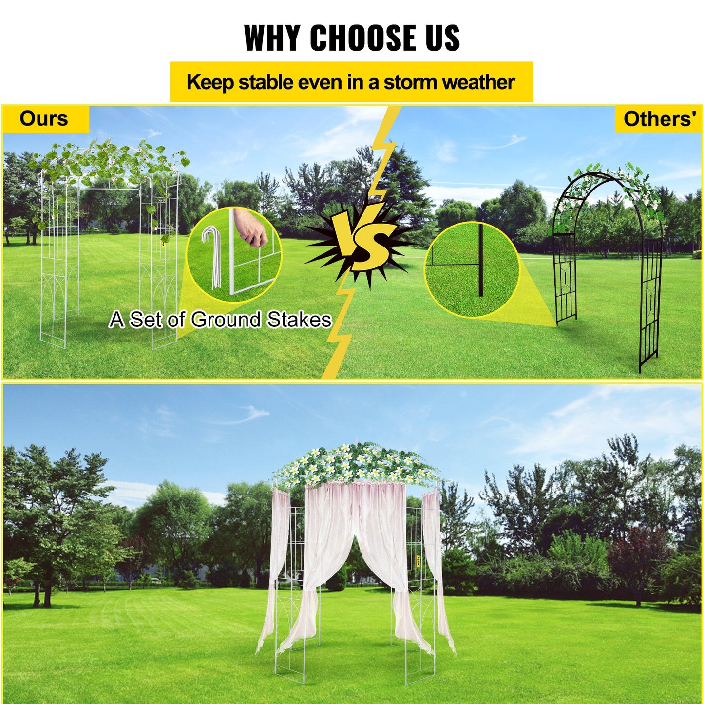 VEVOR Birdcage Shape Garden Arbor, 9\' High x 6.6\' Wide, Heavy Duty Wrought Iron