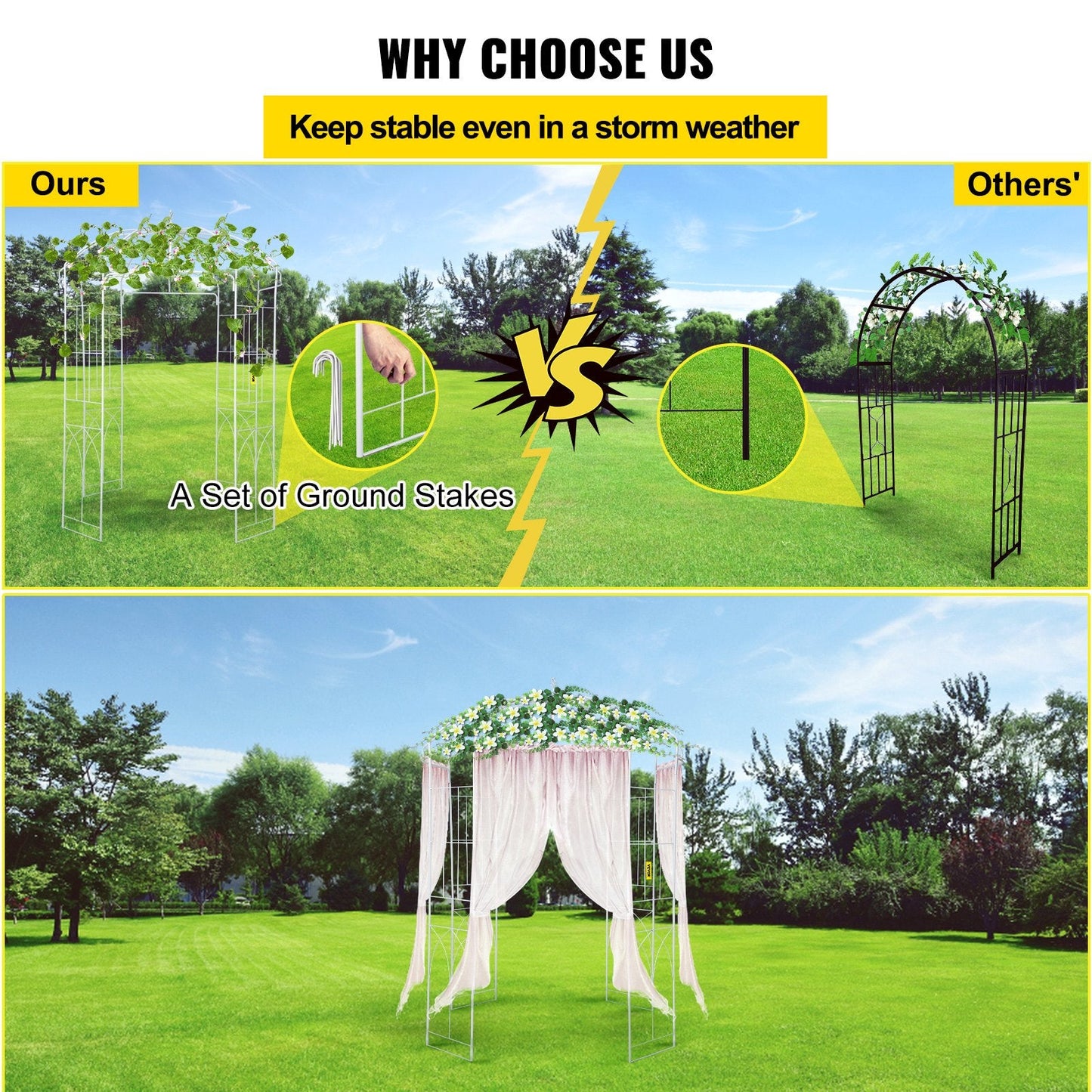 Birdcage Garden Arbor: 2.7m High, 2m Wide Wrought Iron Wedding Arch Trellis