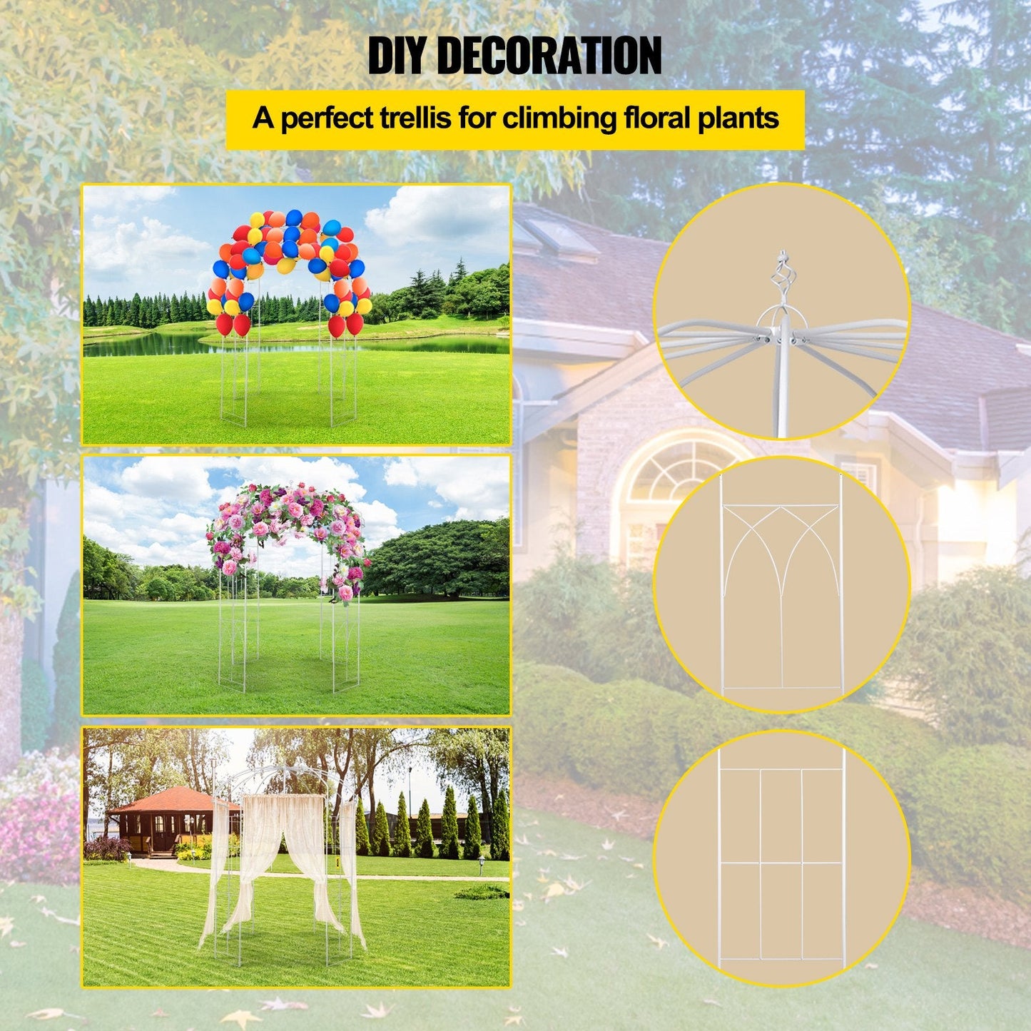 Birdcage Garden Arbor: 2.7m High, 2m Wide Wrought Iron Wedding Arch Trellis