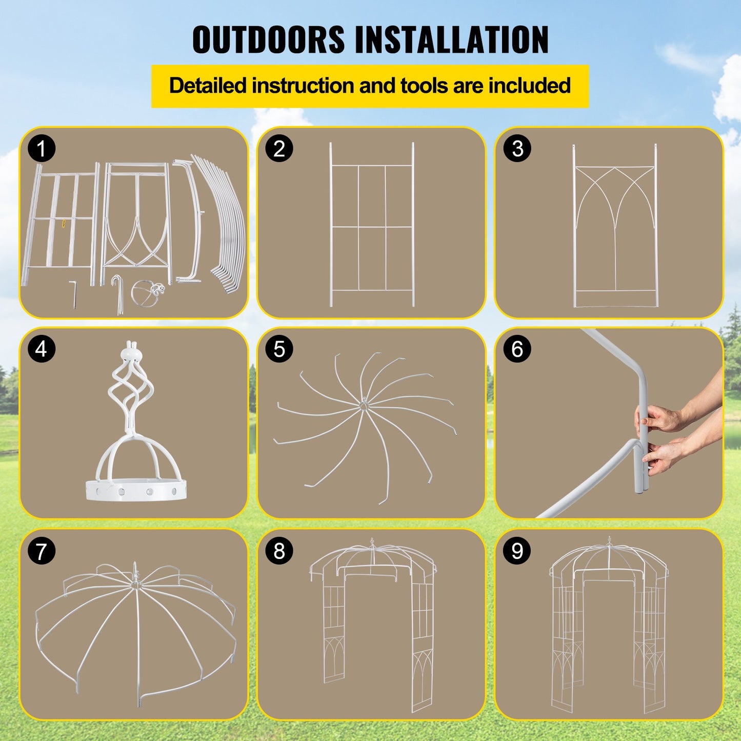 VEVOR Birdcage Shape Garden Arbor, 9\' High x 6.6\' Wide, Heavy Duty Wrought Iron
